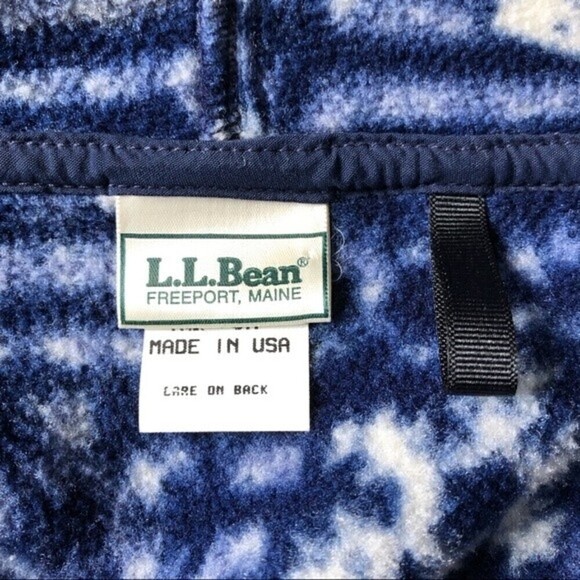LL Bean Vintage USA Made Polartec Snowflake Fleece Hoodie Parka Jacket Blue - Picture 13 of 16